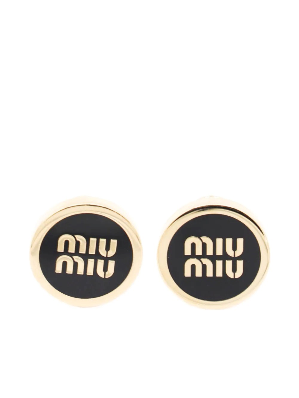 Miu Miu Round Shape Enameled Metal Earrings In Black