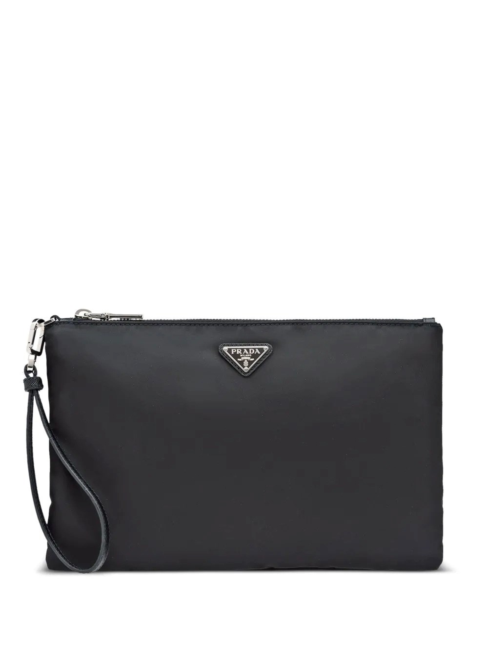 Prada Mens Black Brand-plaque Re-nylon Saffiano Leather And Recycled-nylon Pouch In Black