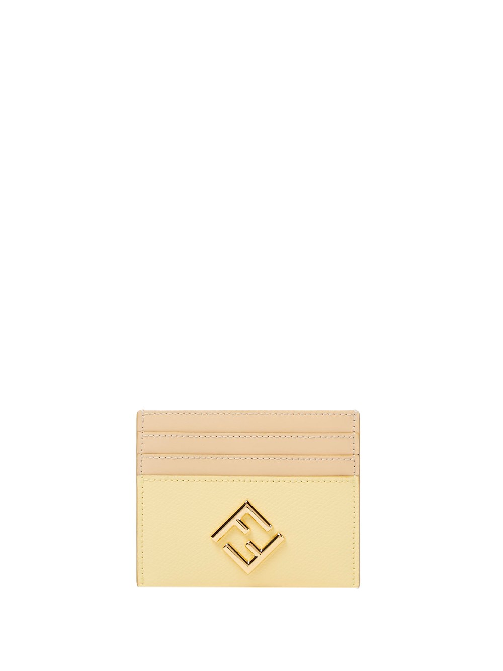Fendi Yellow And Beige Leather Flat Card Holder