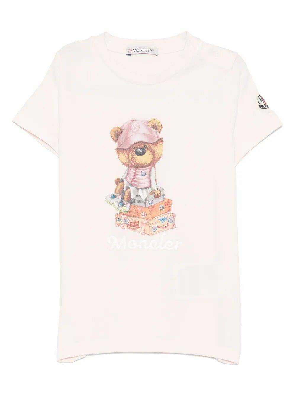 Moncler Teddy Bear Motif Cotton T-shirt In Pink