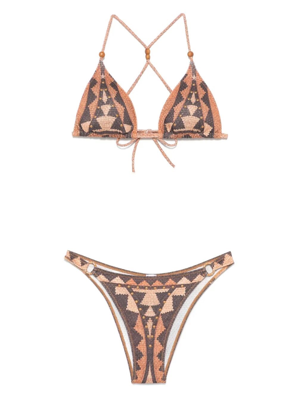 Pin Up African Intreccio Triangle Bikini With Studs In Orange