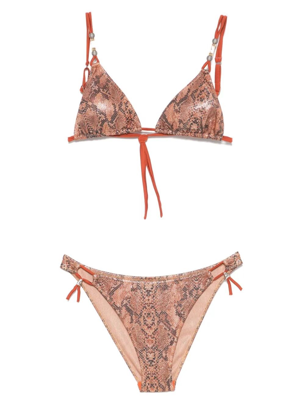 Pin Up Snake Print Triangle Bikini Clothing In Brown