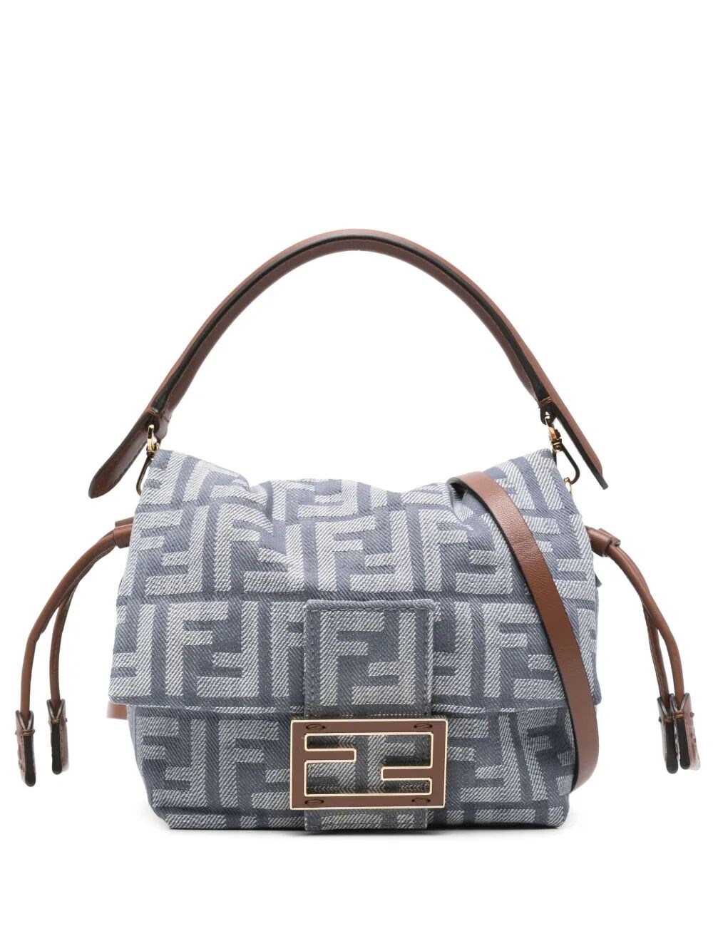 Fendi Denim-effect Ff Jacquard Mamma Baguette Small Bag In
