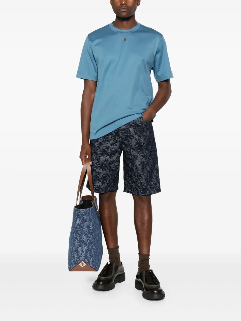 ハーフ・ショートパンツ Fendi Pantaloni Corti In Jacquard Ff Short Pants Fabric Blue | Fendi