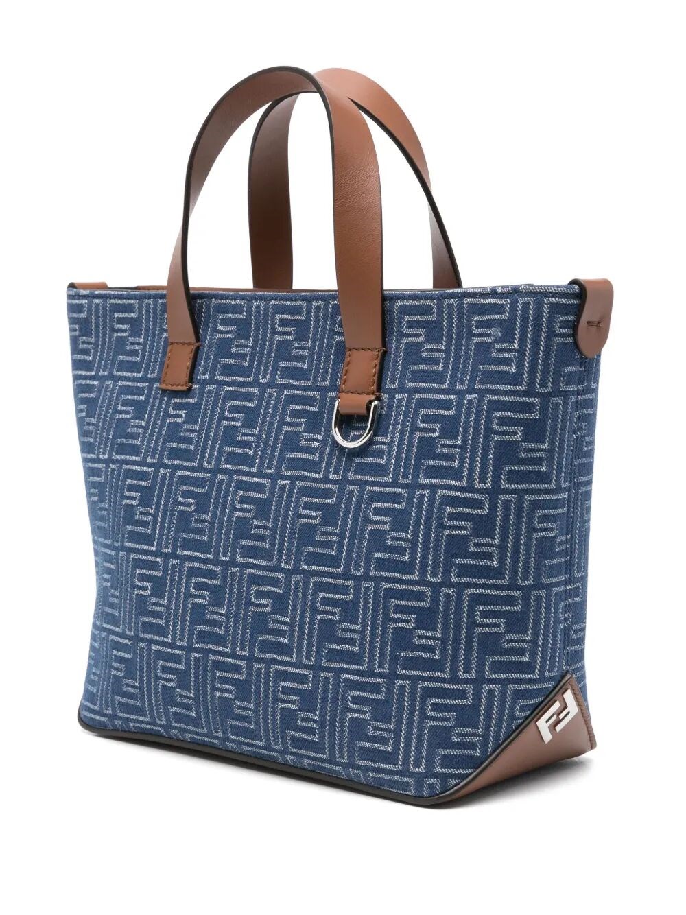 Fendi Denim effect ff jacquard small shopping bag available