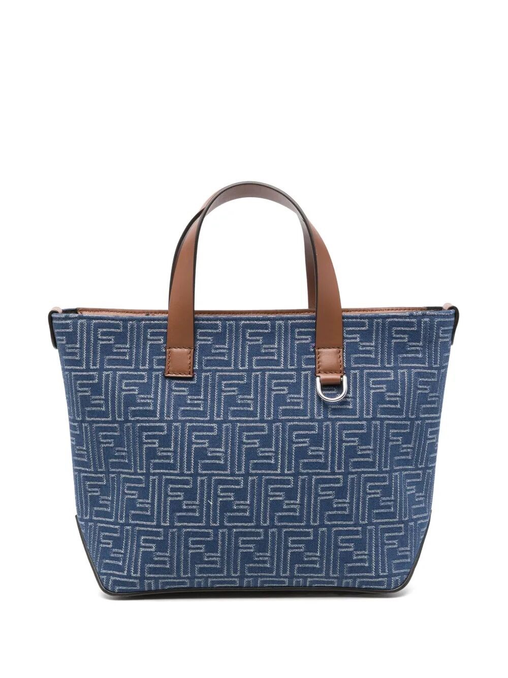 Fendi Denim Effect Ff Jacquard Small Shopping Bag In Blue