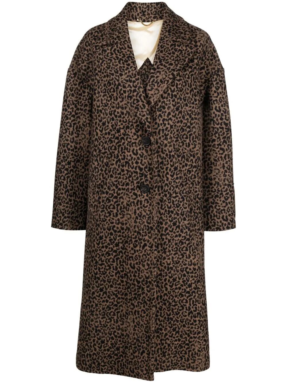 Golden Goose Single-breasted Cocoon Wool Coat With Jacquard Motif Clothing In Brown