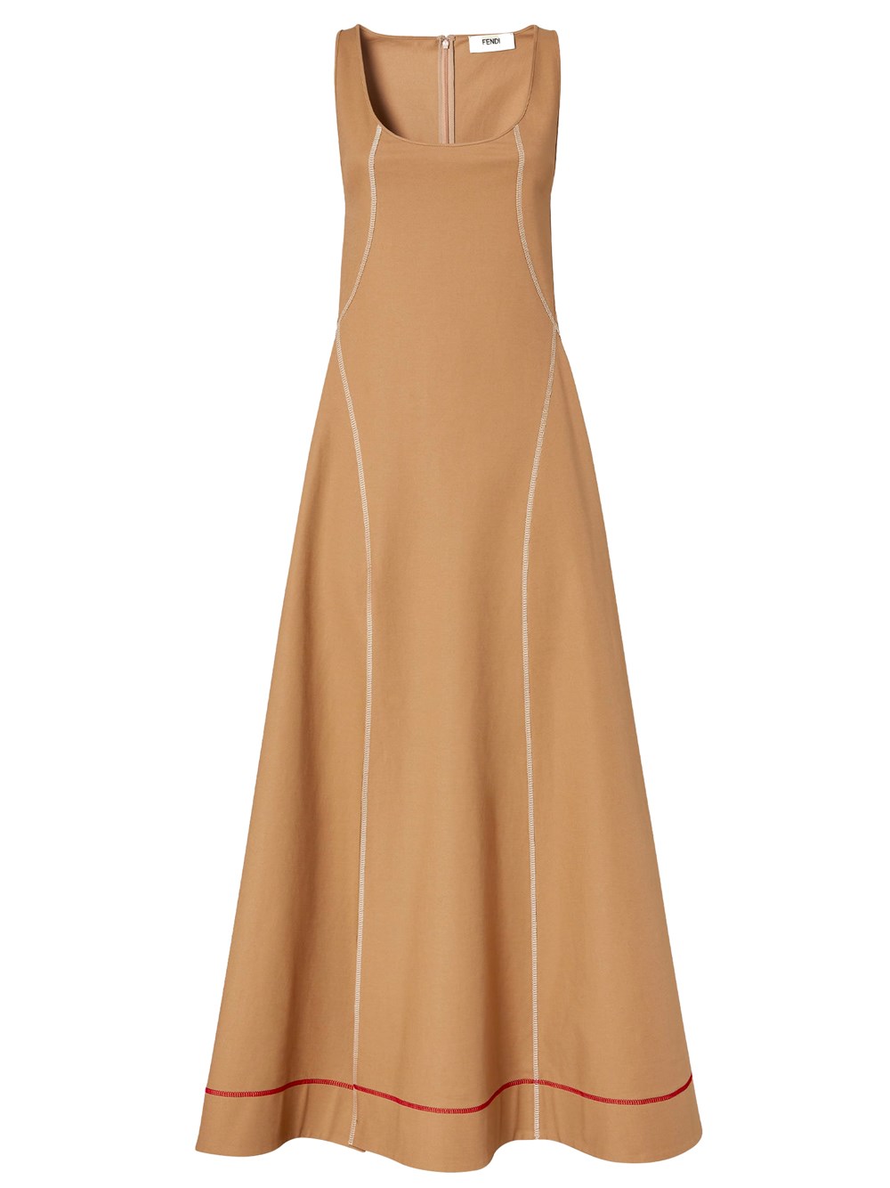 Fendi Stitched Maxi Dress Scoop Neckline In Brown