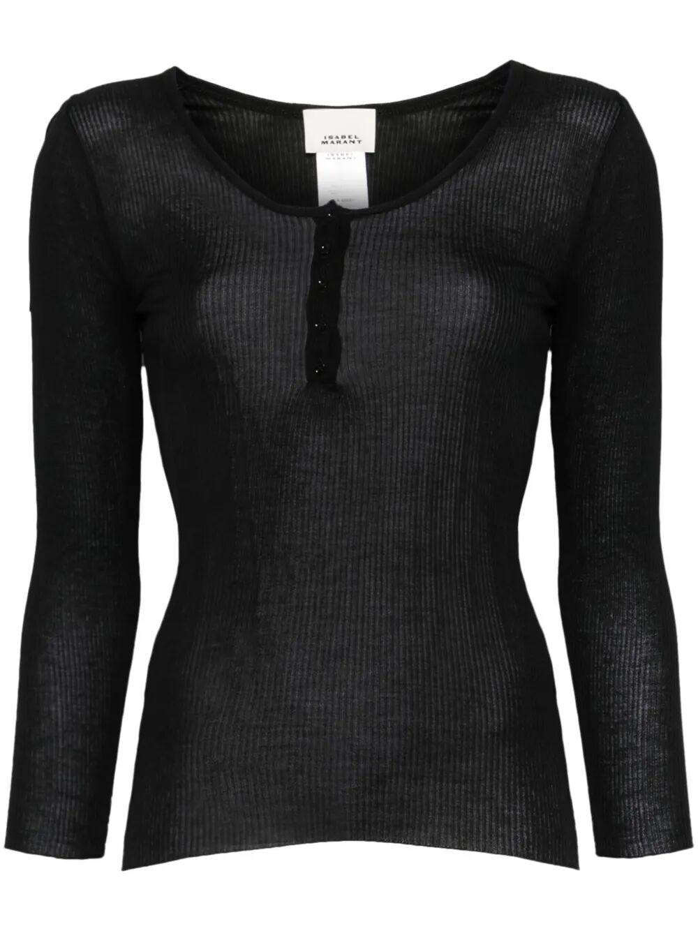 Isabel Marant Lamylic Long Sleeve Cotton Top In Black