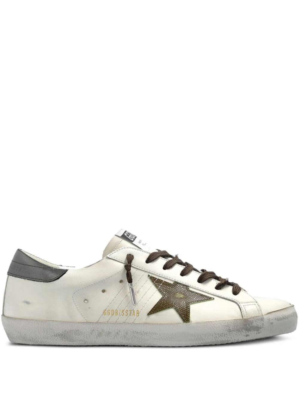 Golden Goose Super-star Sneakers With Lizard Effect Star And Grey Heel Tab In White