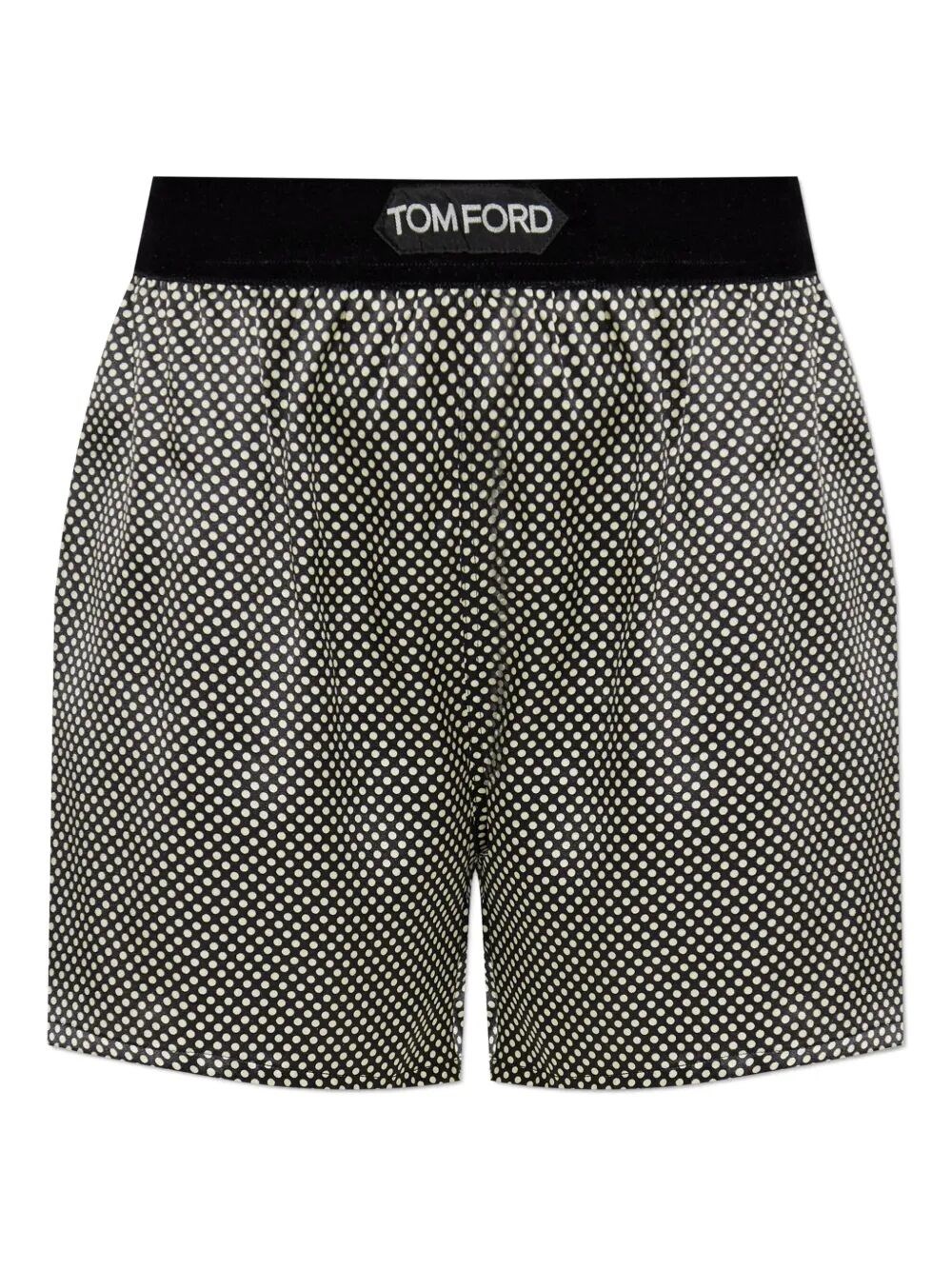 Tom Ford Shorts Stile Pigiama In Seta A Pois In Gray