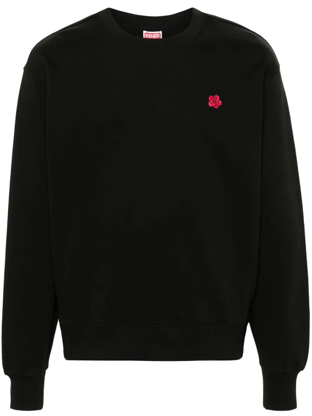 Kenzo Black Knit Jumper With Boke Flower Logo Patch On The Chest In Wool Man