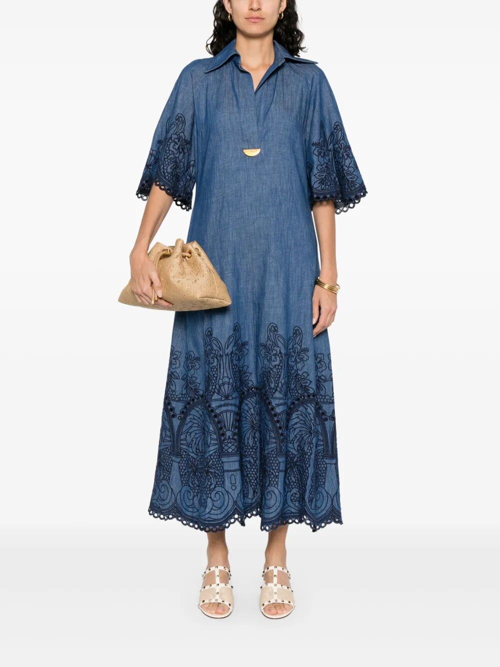 Zimmermann Coco embroidered denim long dress available on