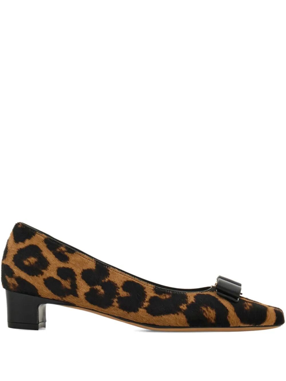 Ferragamo Rirri Bow-detailed Leather-trimmed Leopard-print Calf Hair Pumps In Black