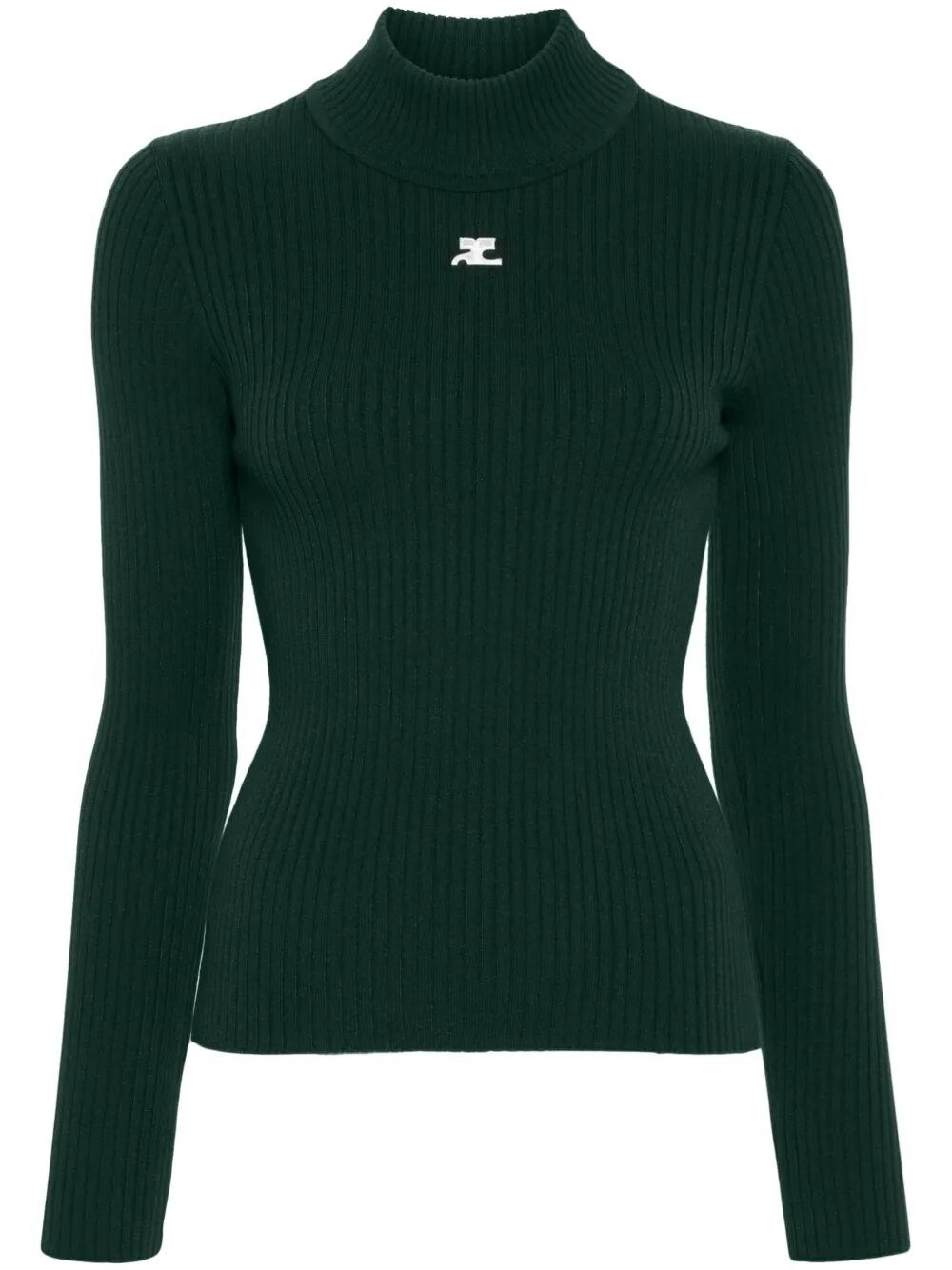 Courrèges Re-edition Rib Knit Mockneck Sweater In Green