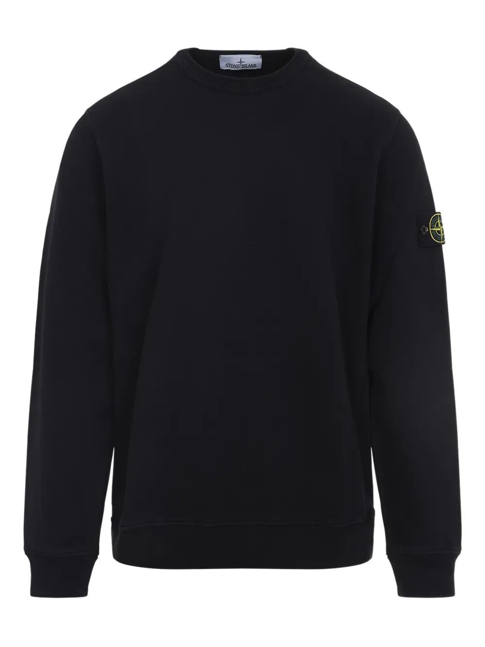Stone Island Ribbed Detail Crew Neck Sweatshirt With Iconic Badge