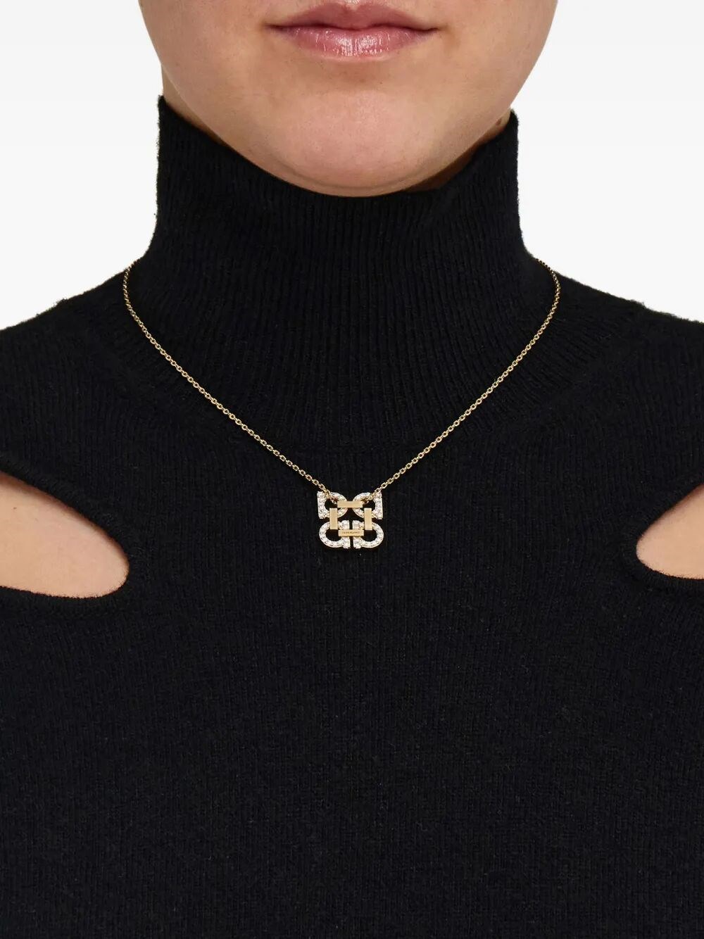 CRYSTAL EMBELLISHED FOUR GANCINI PENDANT NECKLACE