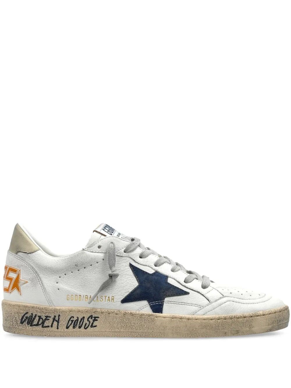 Golden Goose Ball Star Sneakers In Vintage Effect Leather With Blue Leather Star
