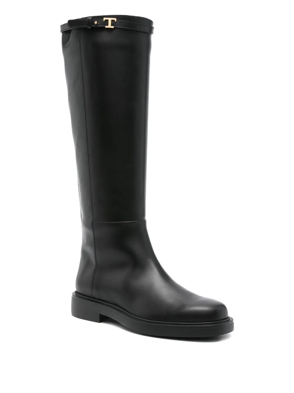 T-BUCKLE LEATHER KNEE-HIGH BOOTS 