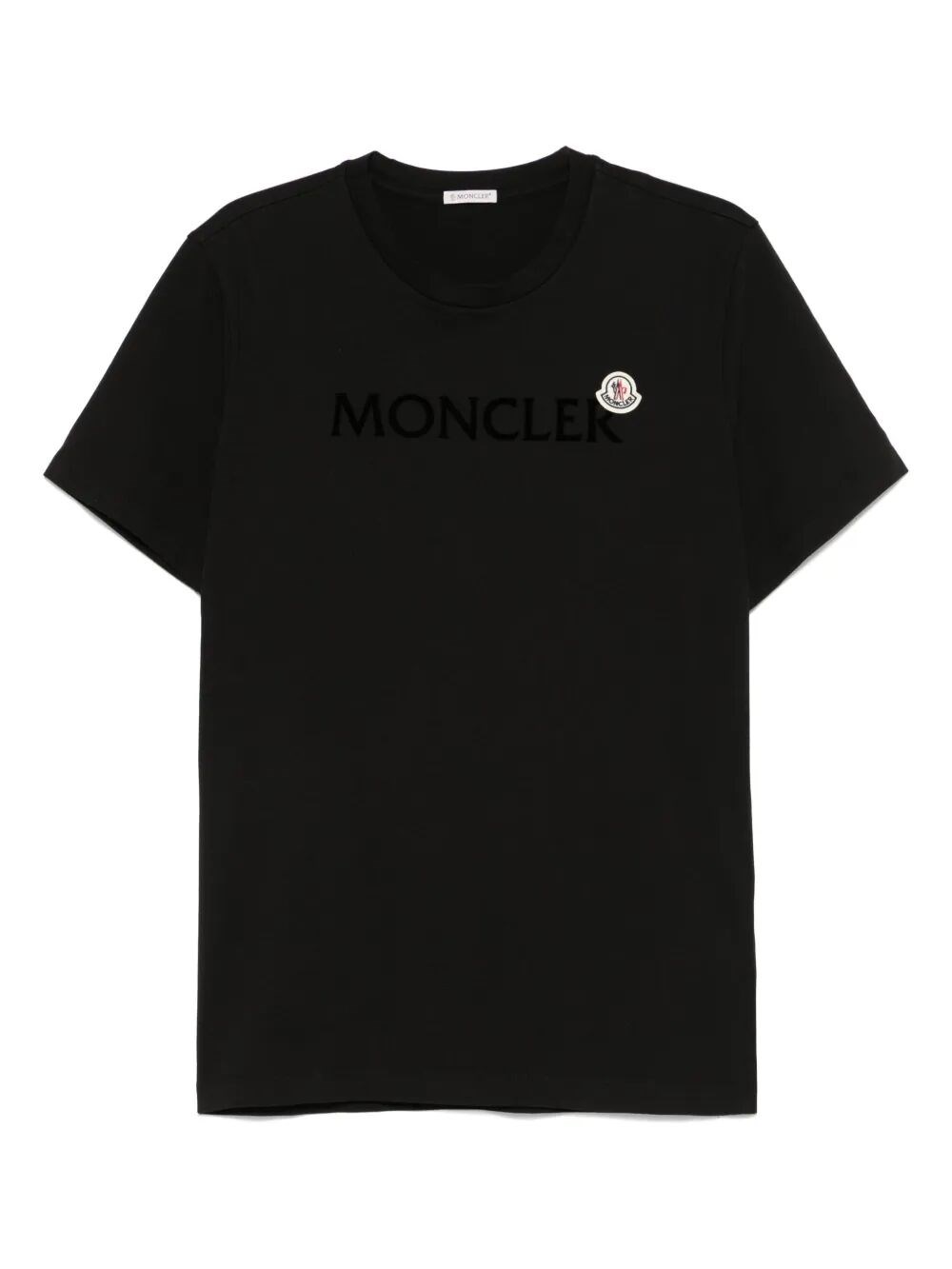 Moncler Men T-shirt With Flocked Cotton Logo In Black