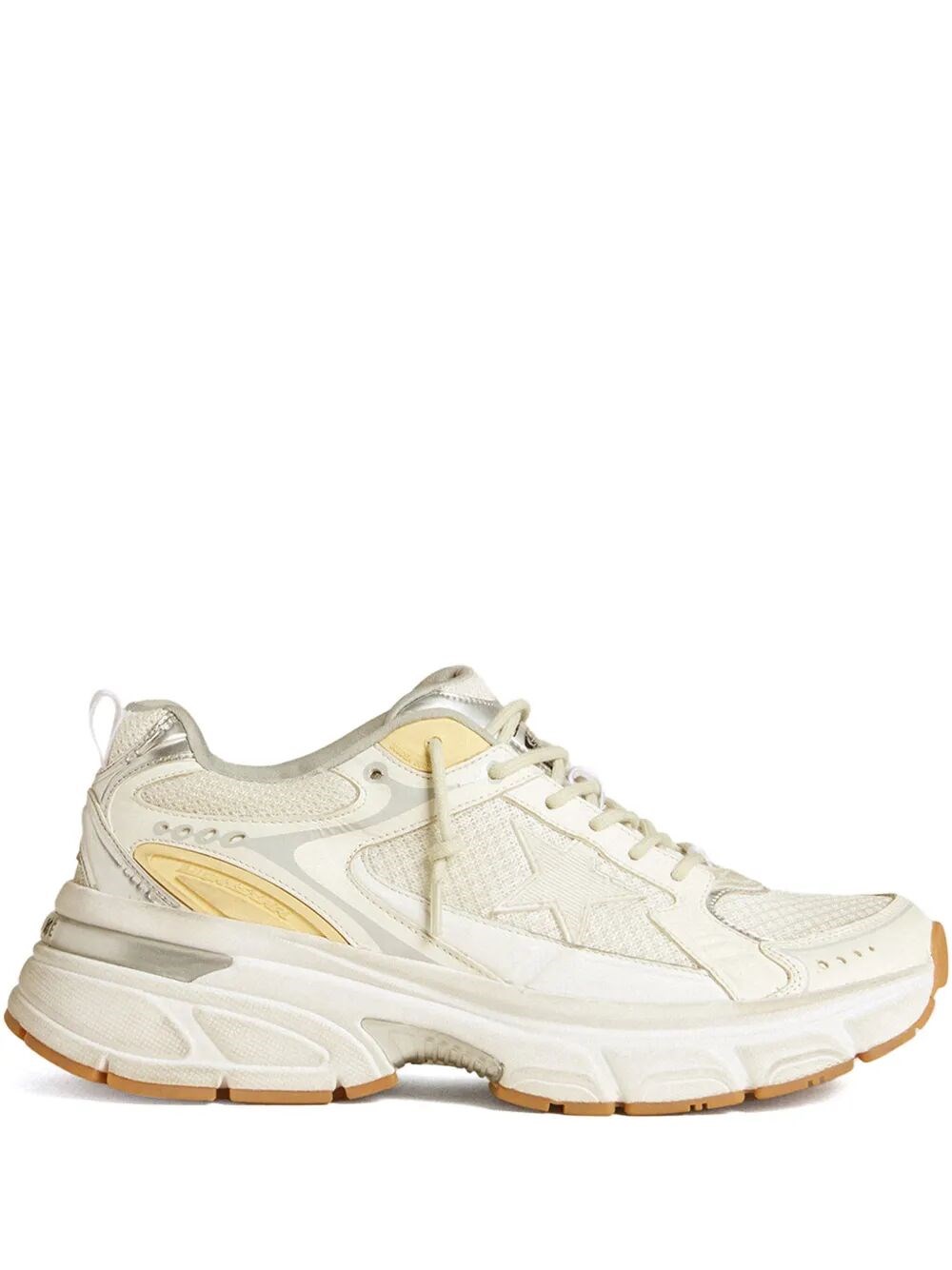 Golden Goose Lightstar Sneakers In White Leather And Mesh With Worn-white Star