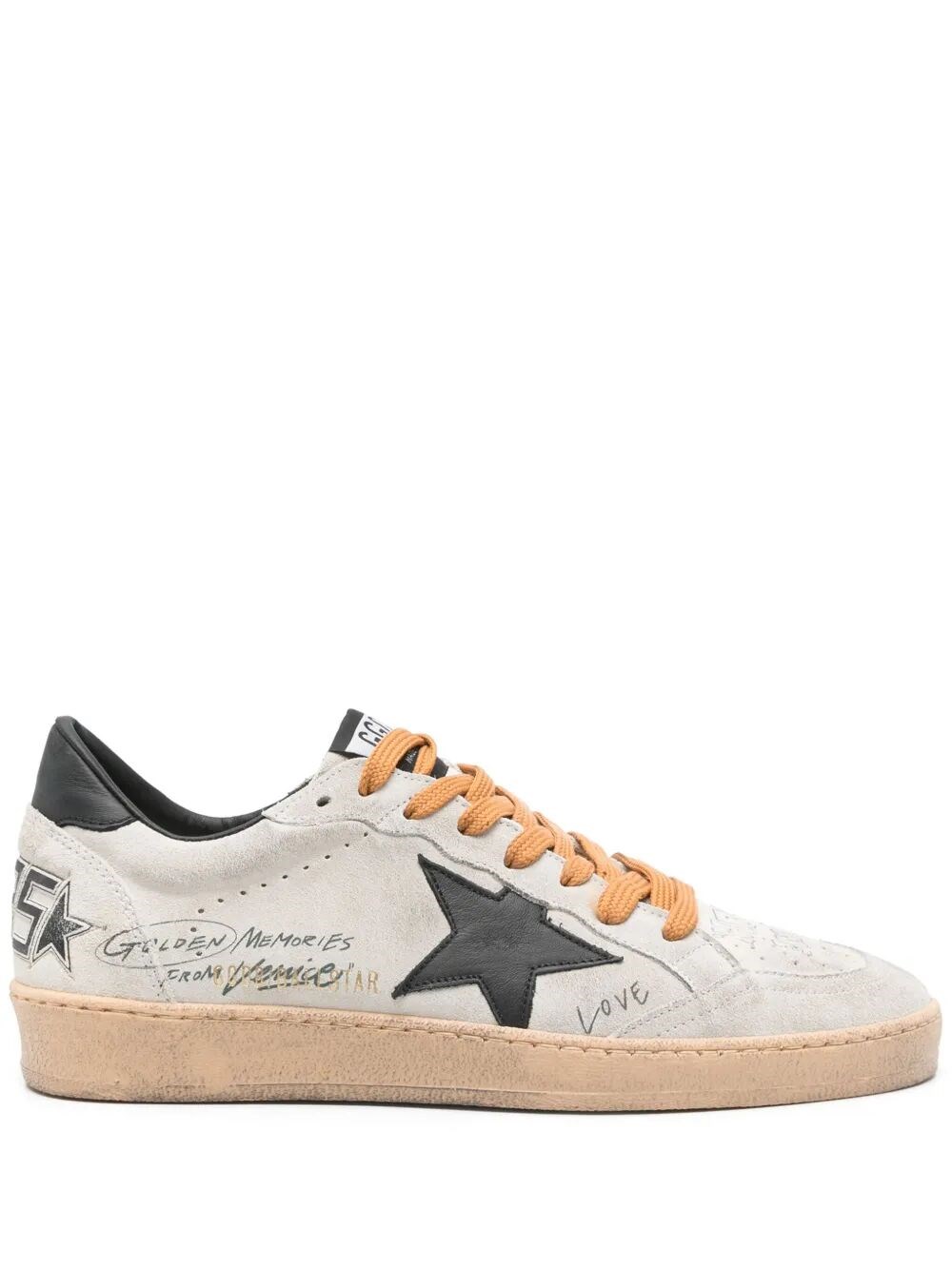 Golden Goose Ball Star Graffiti Details Suede Sneakers With Black Leather Star And Heel Tab