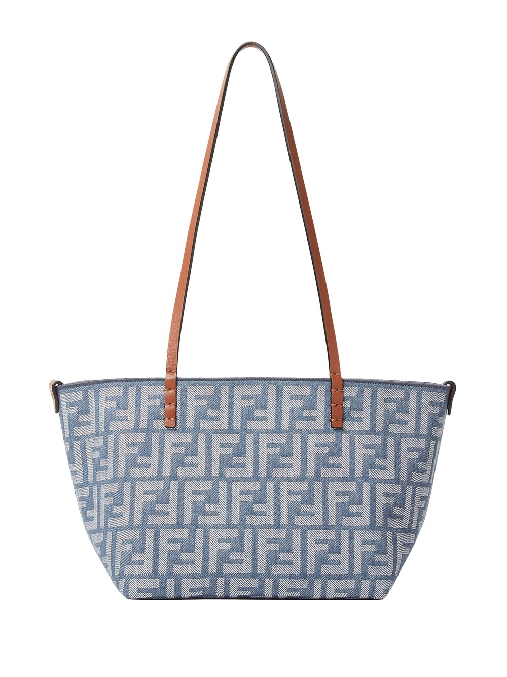 Fendi Small Roll Blue Denim-effect Ff Jacquard Reversible Shopper
