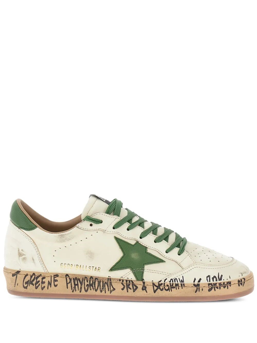 Golden Goose Ball Star Distressed Finish Leather Sneaker With Graffiti Print Shoes In White