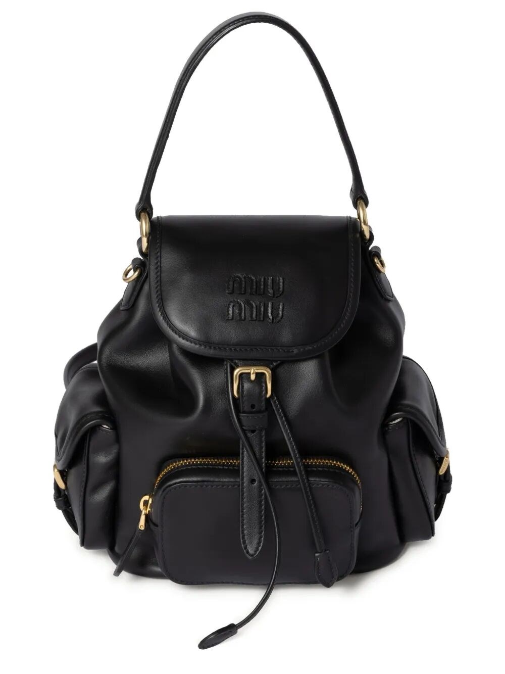 Miu Miu Multi-pocket Leather Backpack In Black