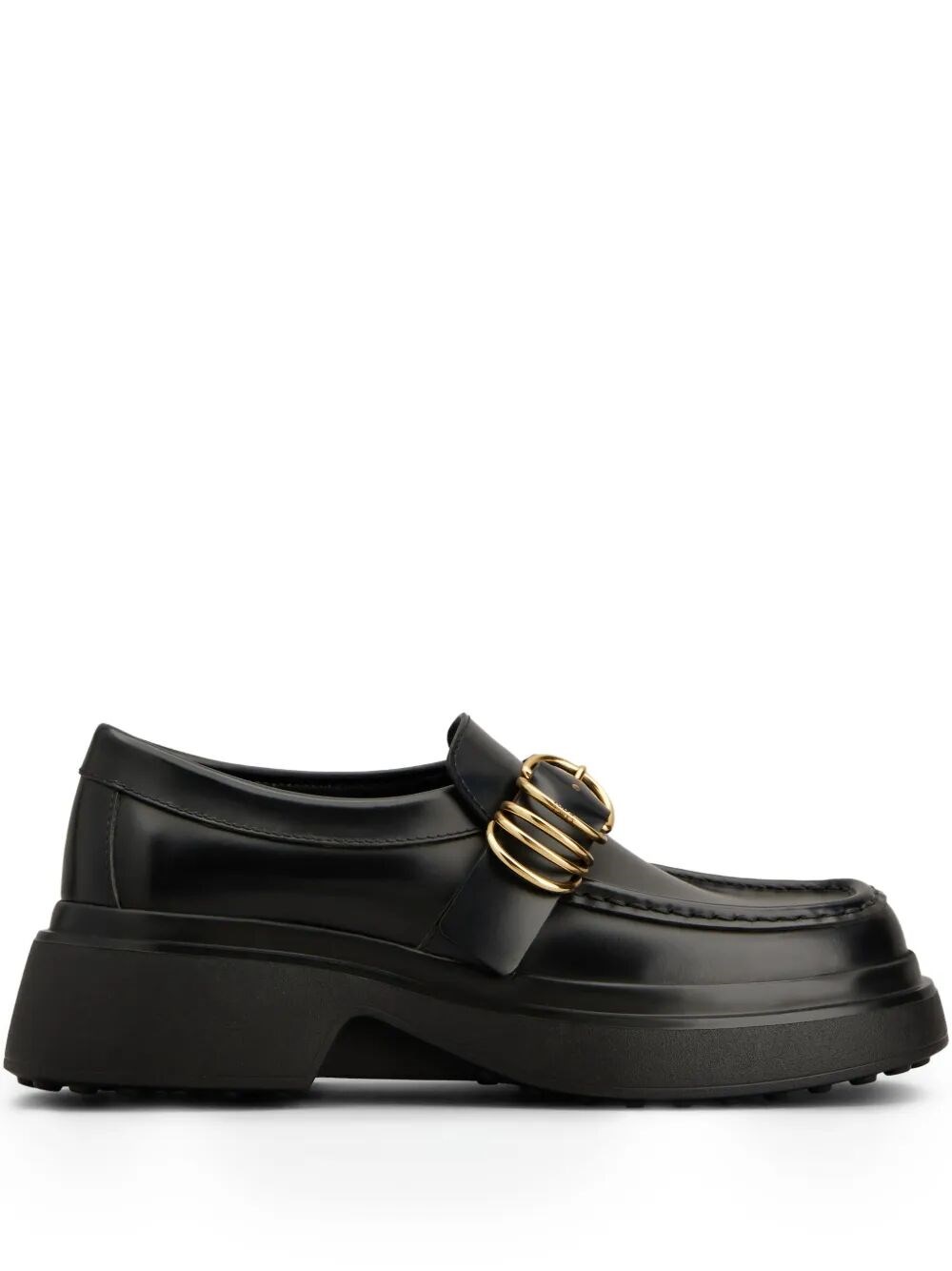 Tod's Leather Chunky Loafers With Metal Buckle And Rings In Black