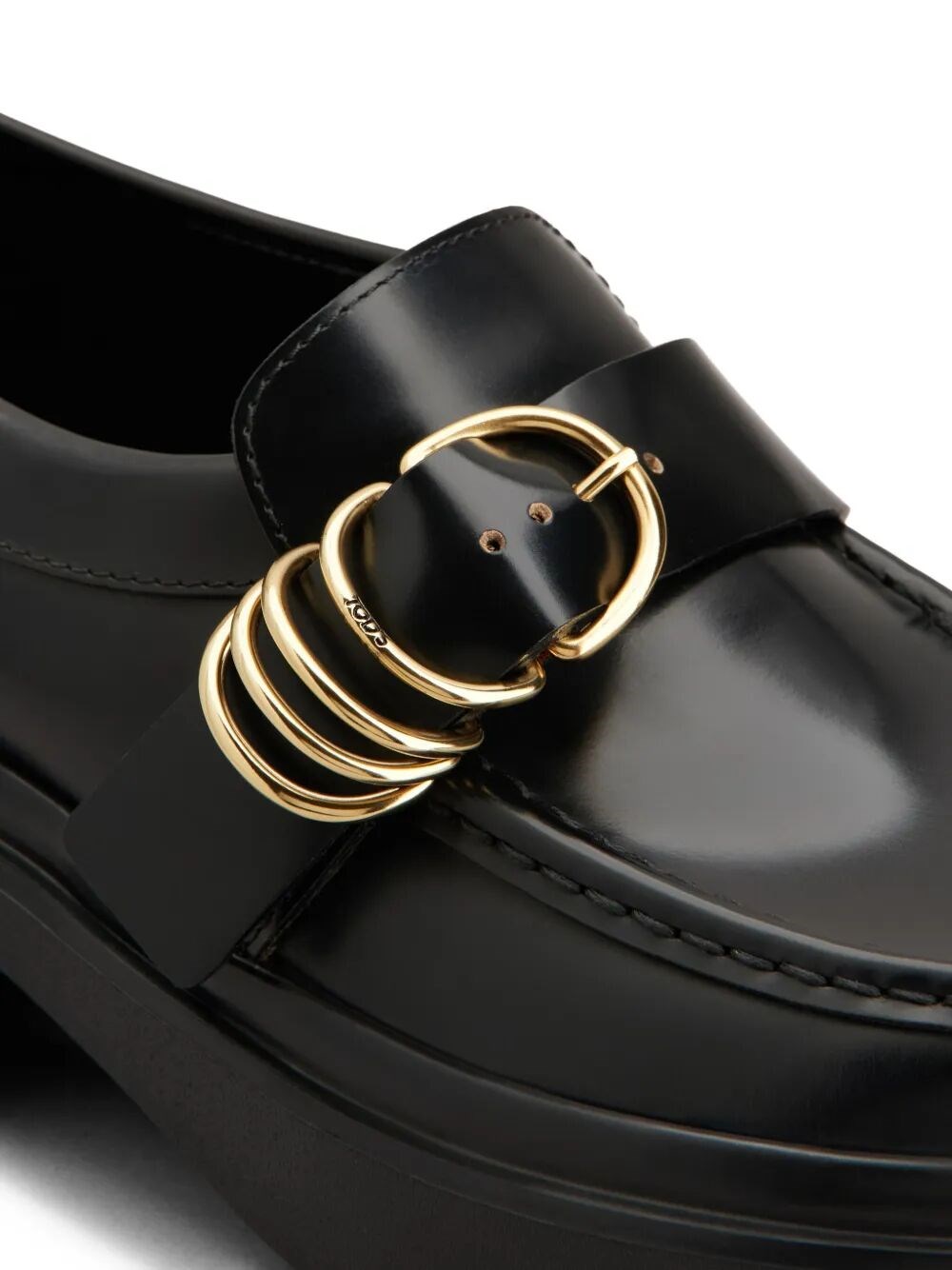LEATHER CHUNKY LOAFERS WITH METAL BUCKLE AND RINGS