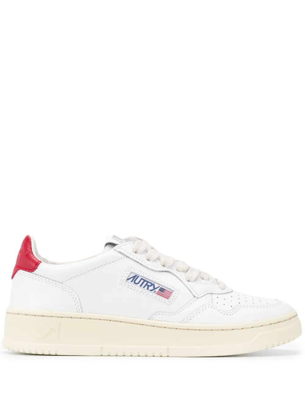 Autry Medalist Low Sneakers In White And Red Leather In White