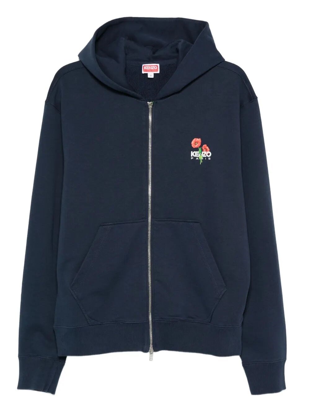 Kenzo Crewneck Sweater With Floral Motif And Hood In Blue