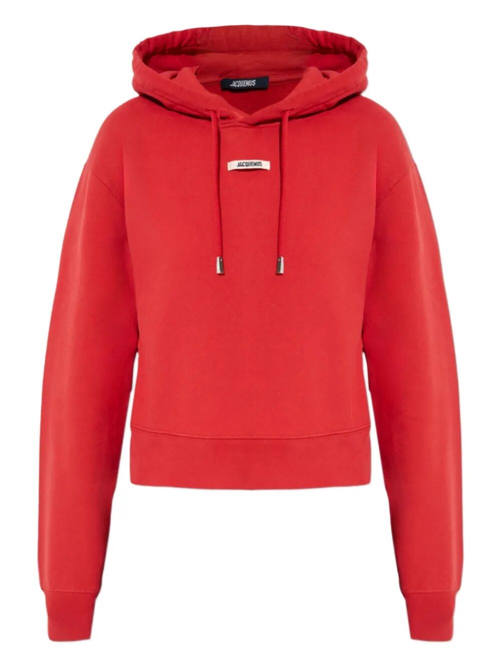 Jacquemus Cropped Hooded Drawstring Top In Red