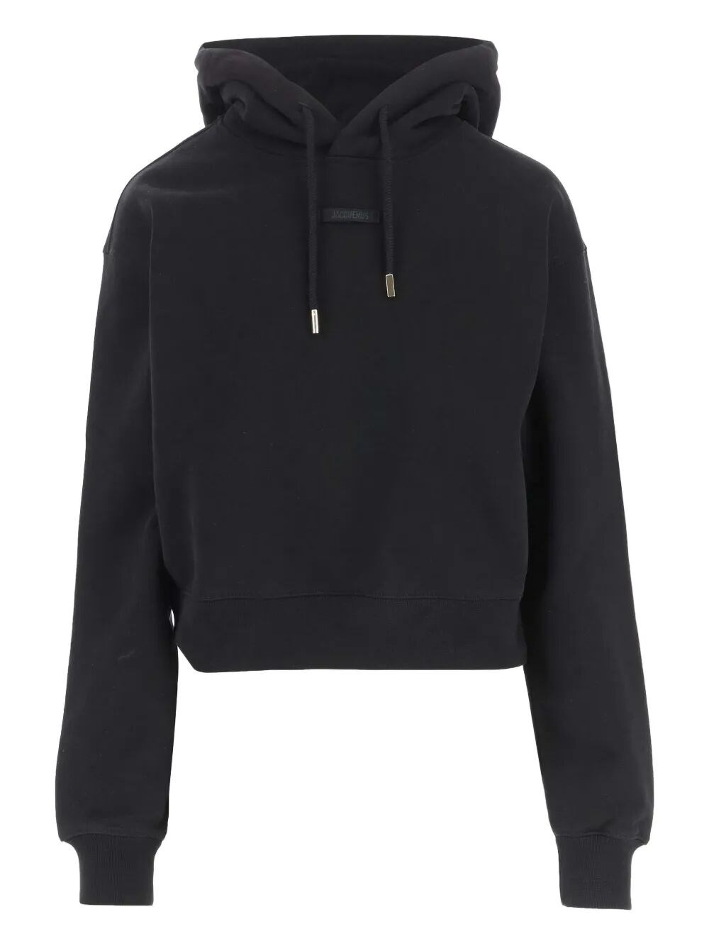 Jacquemus Le Grosgrain Logo Cotton Fleece Crop Hoodie In Black