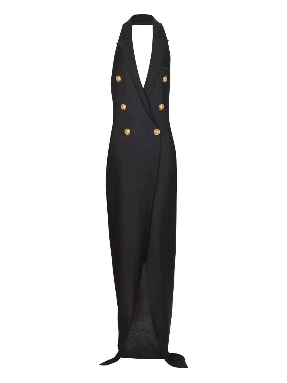 Balmain 6 Buttons Long Halterneck Knit Dress Clothing In Black