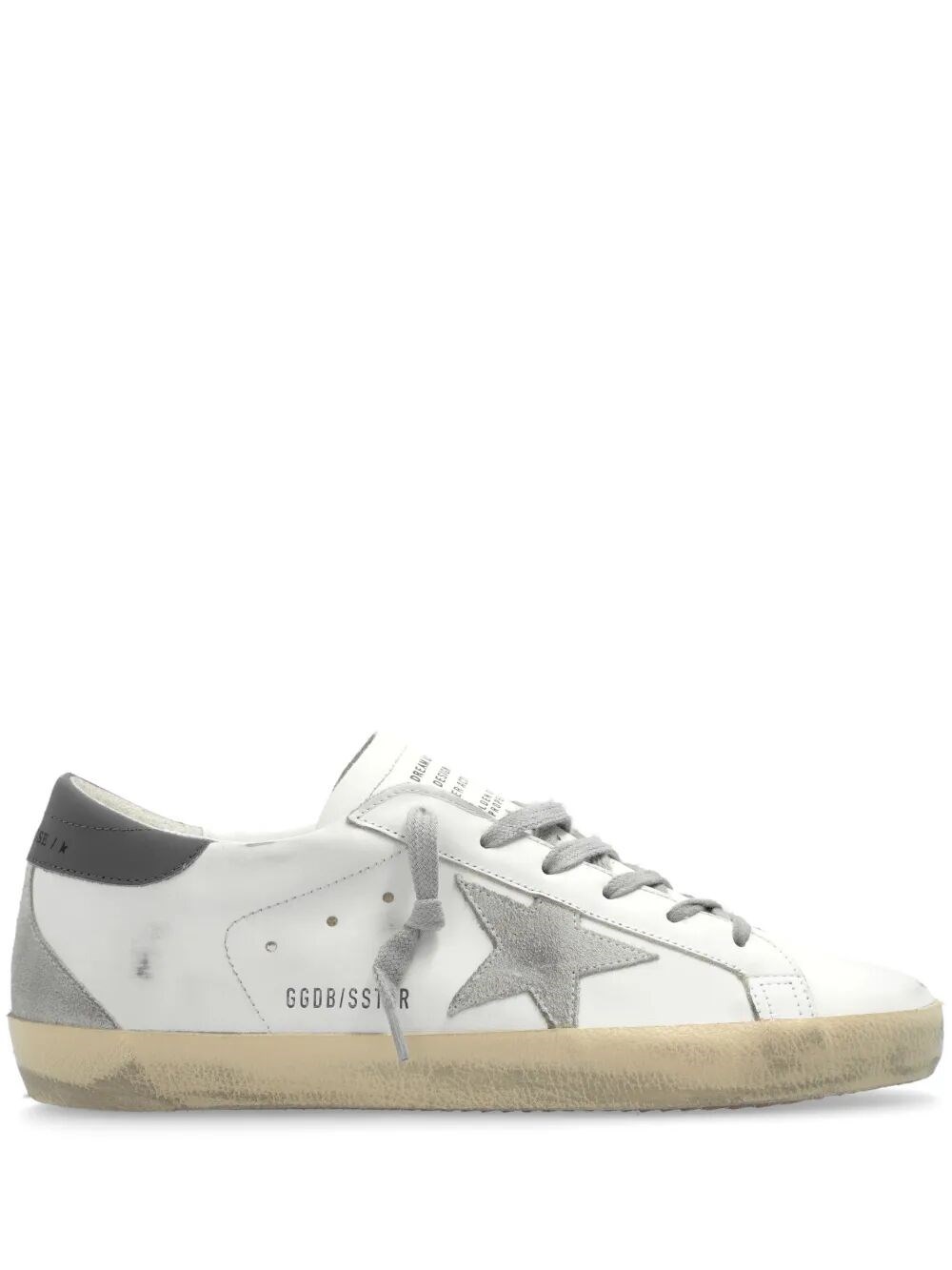Golden Goose Super-star Leather Sneakers With Suede Grey Leather And Leather Grey Heel Tab Shoes In White