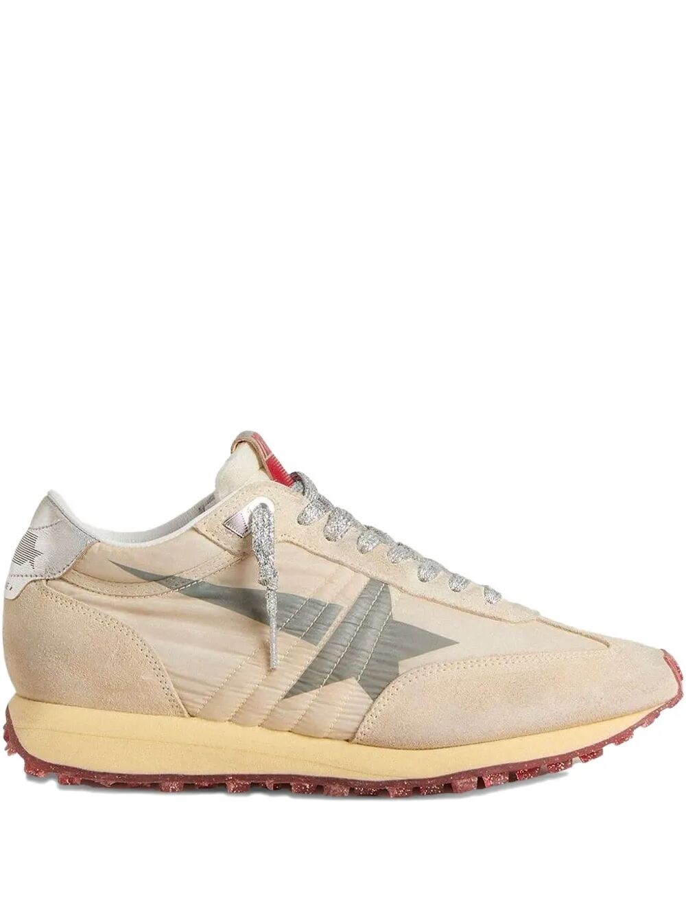 Golden Goose Marathon Sneakers With Beige Nylon Upper And Gray Star In Nude