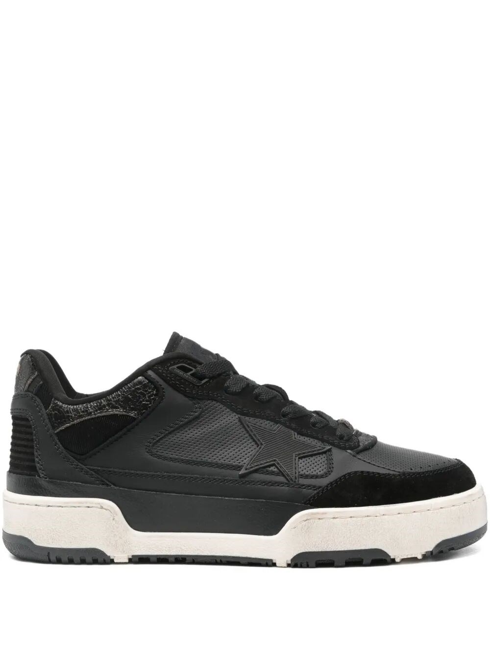 Golden Goose Low Top Leather Sneakers With Contrast Sole In Black