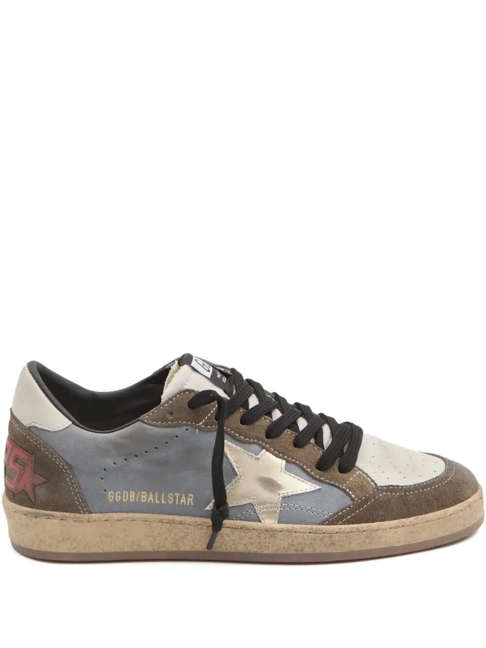 Golden Goose Ball Star Nubuck Sneakers With Green Suede Inserts And Laminated Leather Star Shoes In Blue