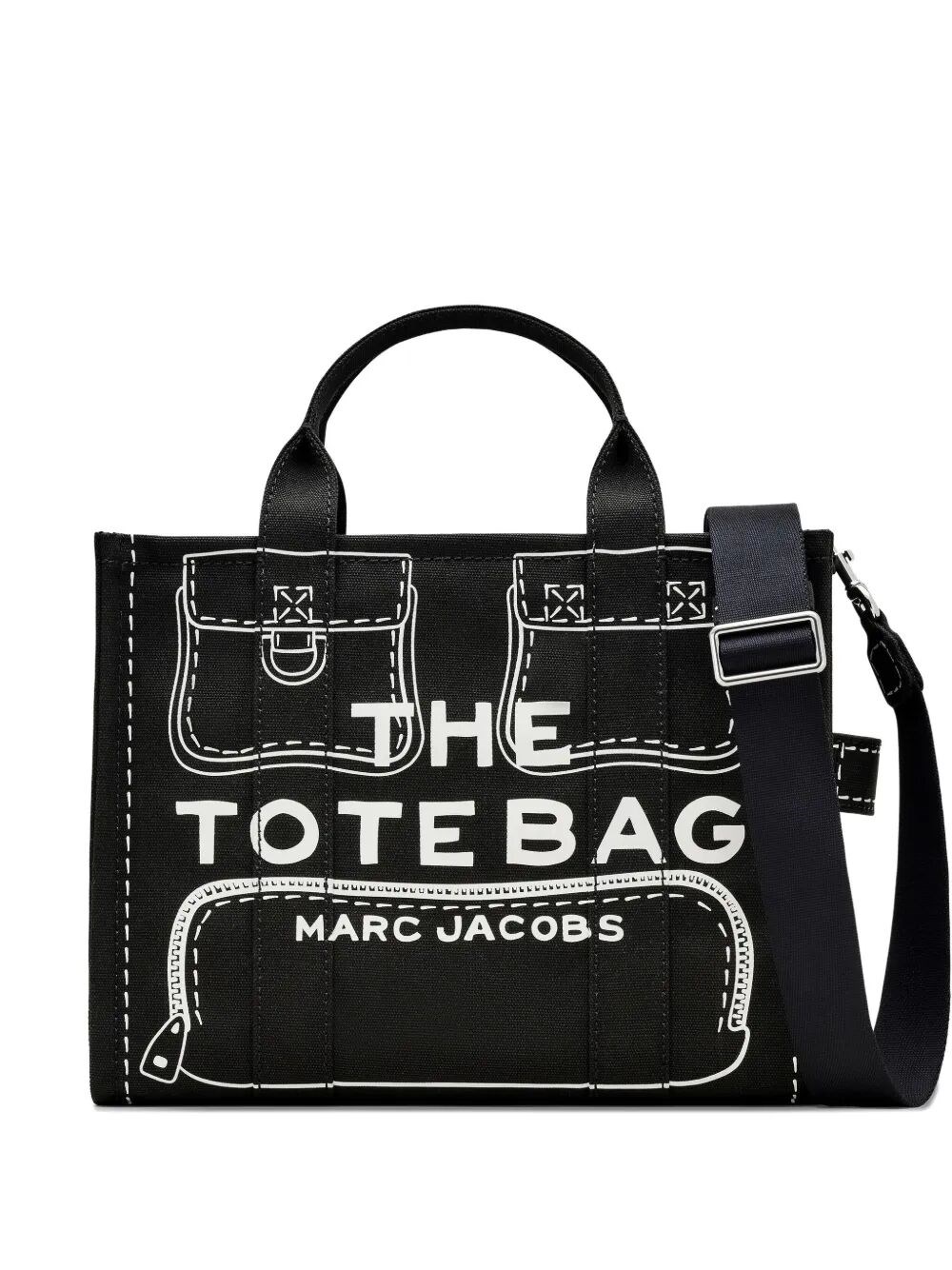 Marc Jacobs The Trompe L`oeil Cargo Canvas Medium Tote Bag In Black