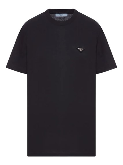 【PRADA】ENAMEL TRIANGLE-LOGO COTTON T-SHIRT Prada Enamel triangle-logo Cotton T-shirt | Blue | FARFETCH CA