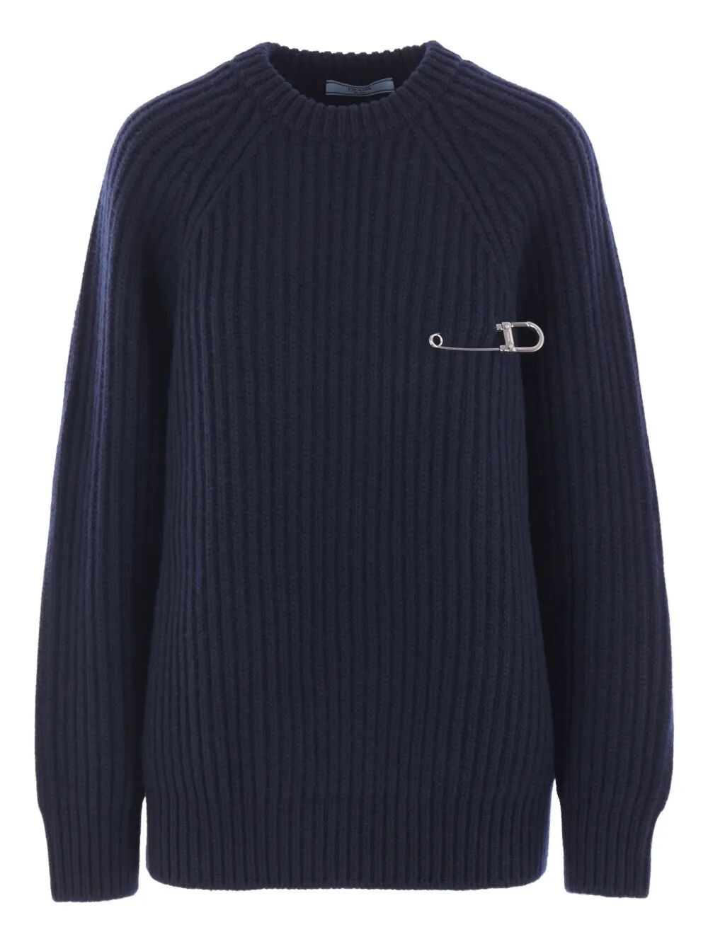 Prada Wool Blend Sweater With Safety Pin Detail In Blue