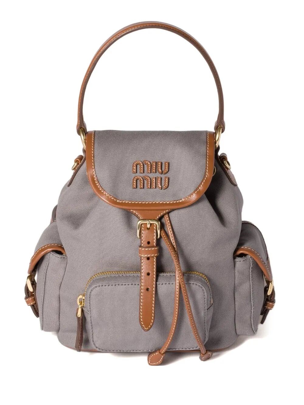 Miu Miu Canvas And Leather Backpack In Gray