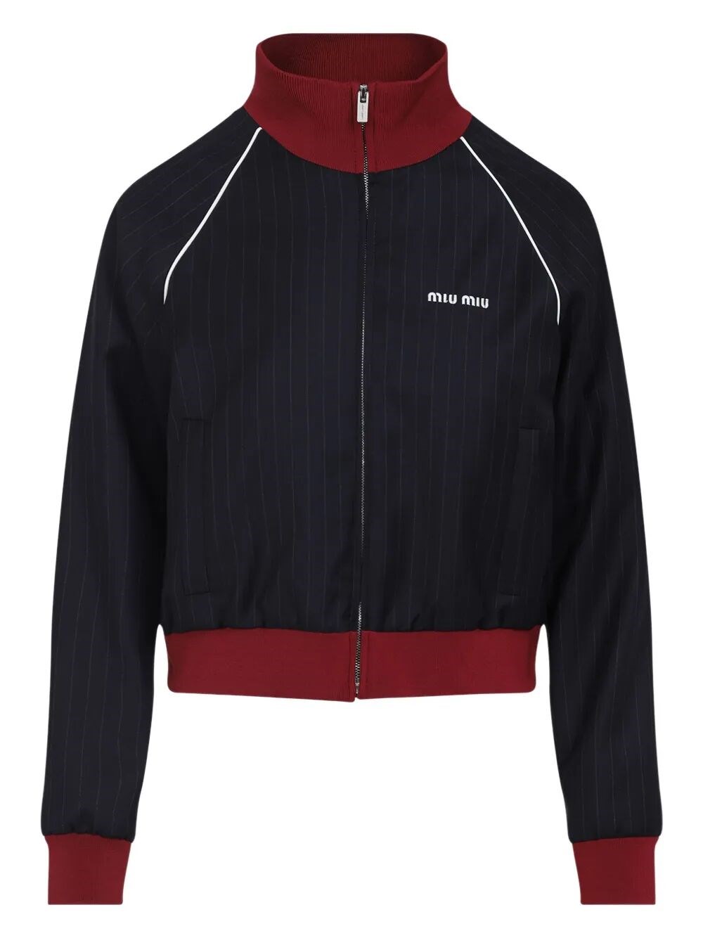 Miu Miu Pinstriped Zipper Blouson Jacket In Blue