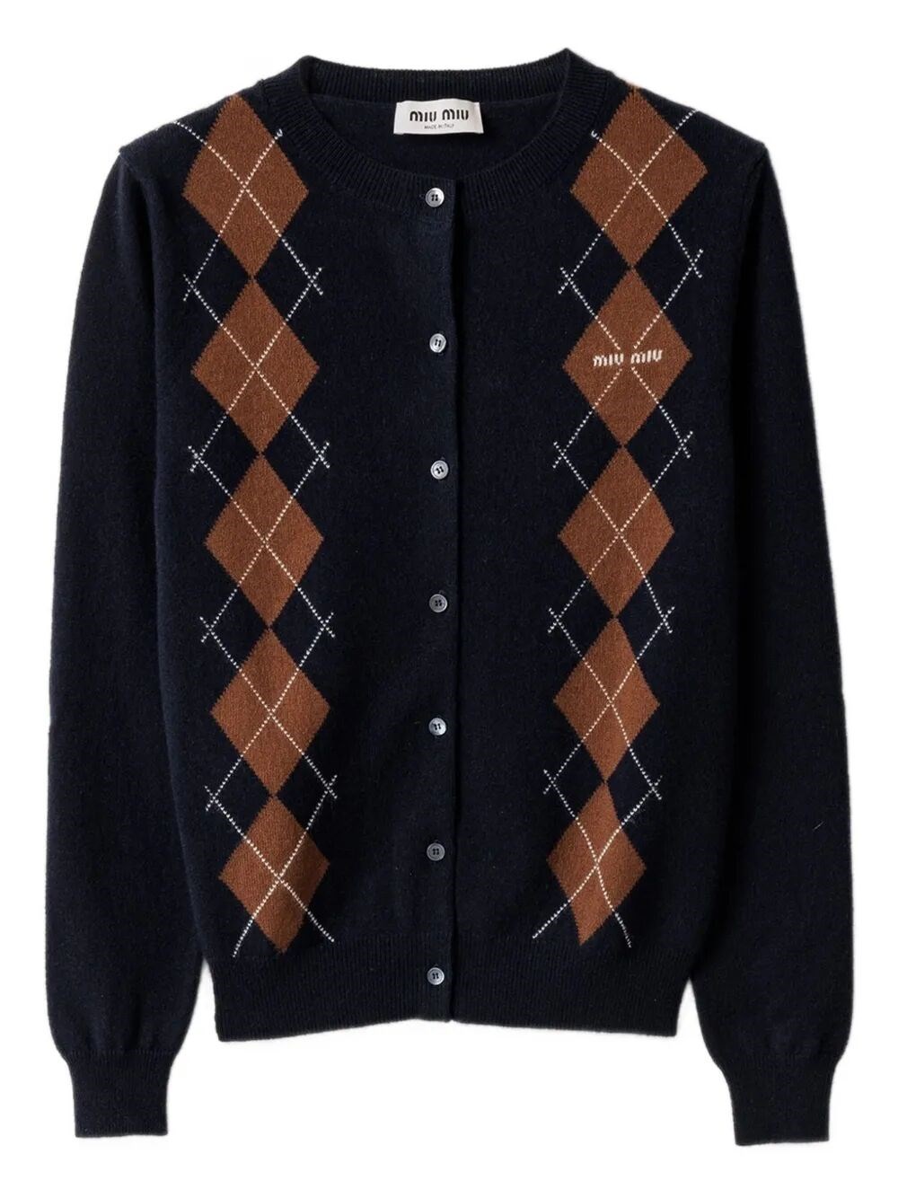 Miu Miu Argyle Intarsia-knit Cardigan In Blue