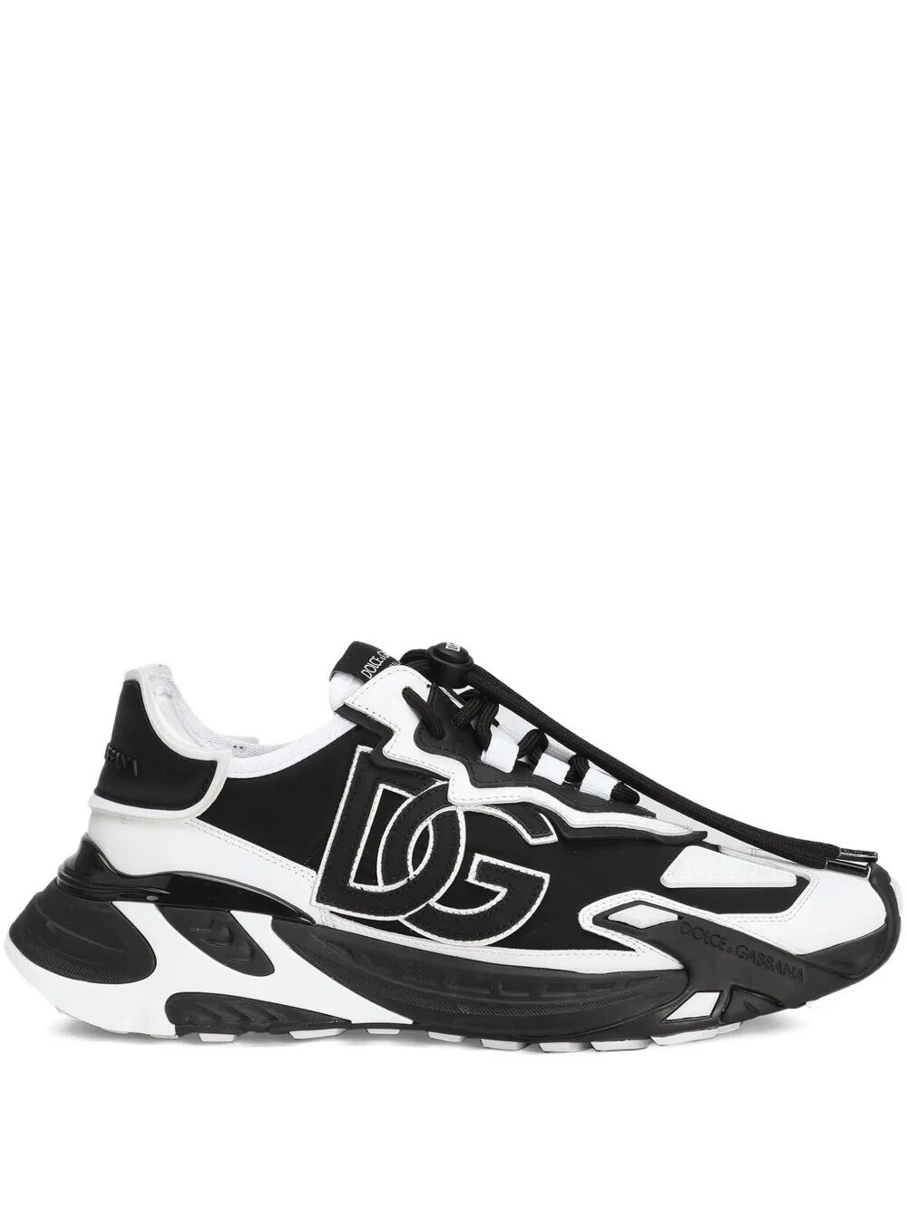 Dolce & Gabbana Panelled Leather Sneakers With Iconic Logo Patch In Black