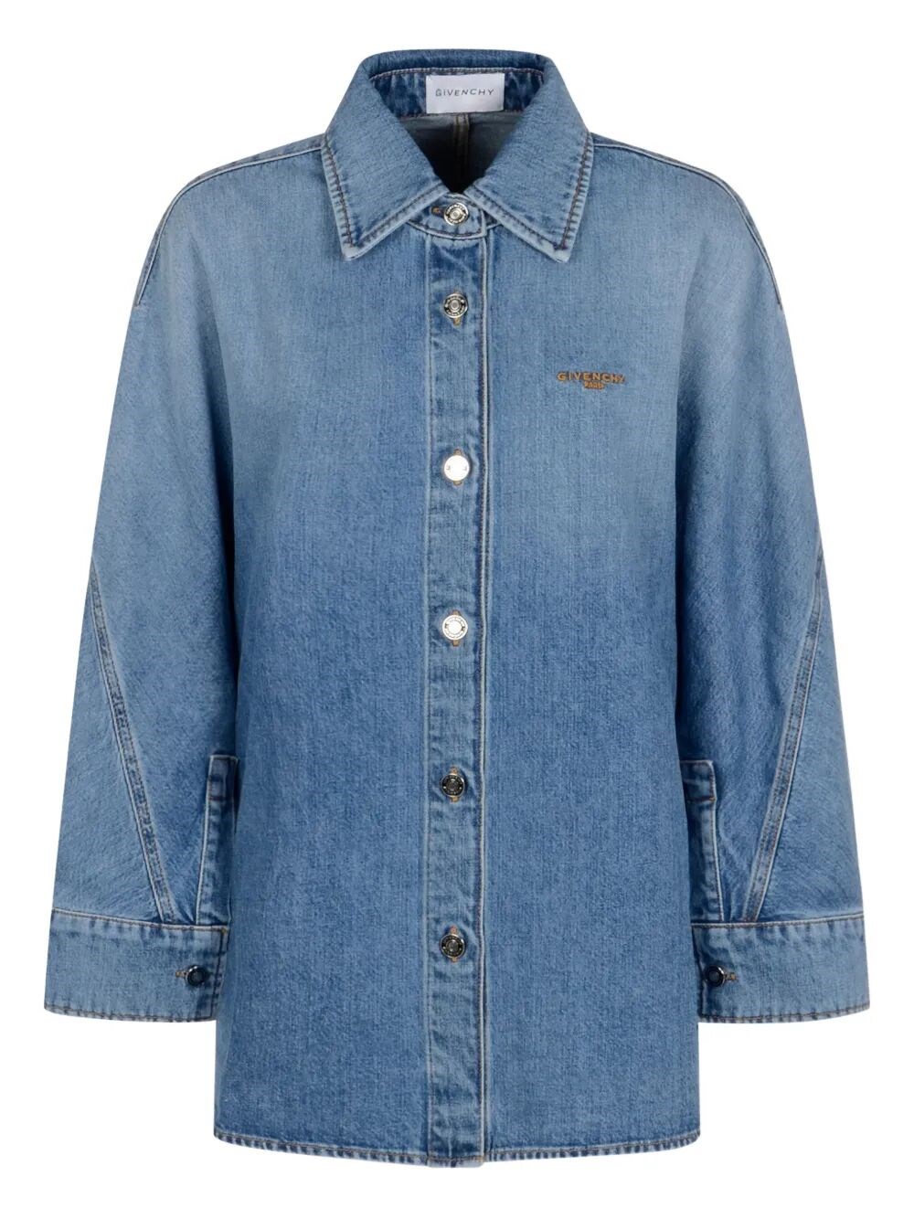 Givenchy Short Cocoon Denim Shirt In Blue