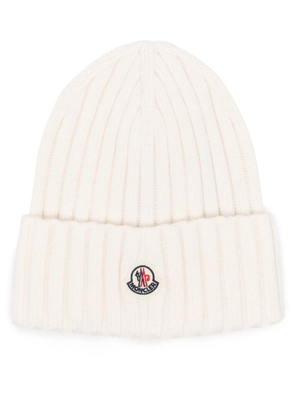 Moncler Ribbed Beanie With Embroidered Logo Detail In White