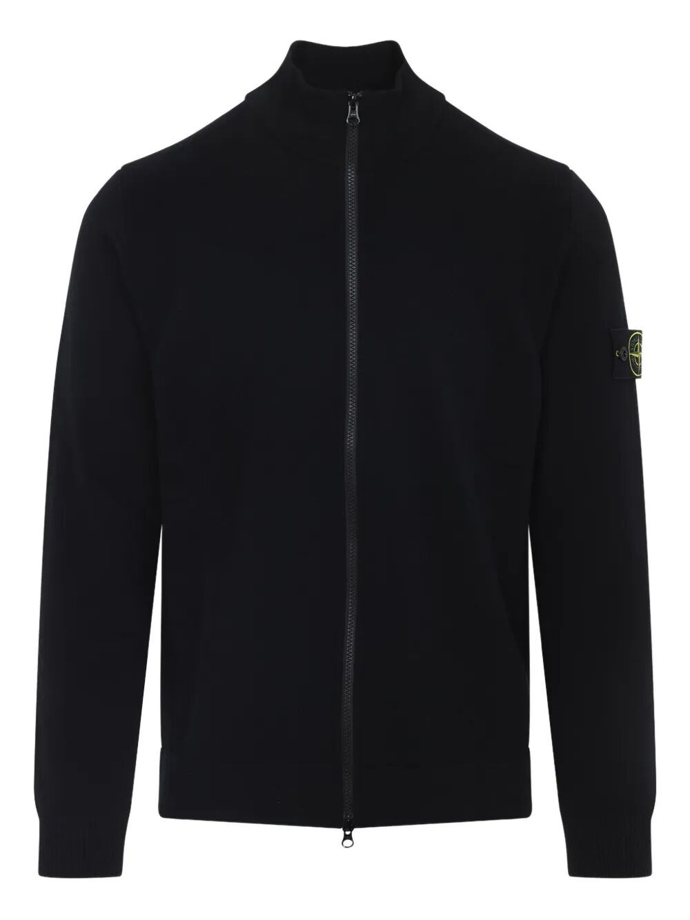 Stone Island Sweater Wool Blend Standing Collar In Black